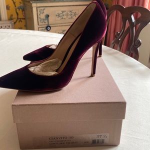 Gianvito Rossi burgundy velvet pumps.
